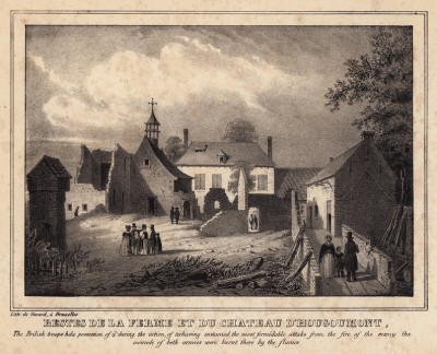 Руины замка Угумон (центра битвы при Ватерлоо) (литография с рисунка, выполненного под руководством генерала Анри Жомини во время его прогулки по Ватерлоо 1 сентября 1842 года. Брюссель. 1846 год)