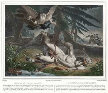 Смерть лошади Мазепы. Иллюстрация к поэме Байрона "Мазеппа", Париж, 1830-е гг. 