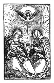 Святая Анна и Богоматерь с младенцем. Иллюстрация Ганса Шауфелейна к Via Felicitatis. Издал Johann Miller, Аугсбург, 1513