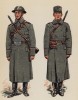 Рядовые кавалерии и артиллерии армии Норвегии в зимней форме одежды (лист 4 работы Den Norske haer. Organisasjon bevaebning, og uniformsbeskrivelse, изданной в Лейпциге в 1932 году)