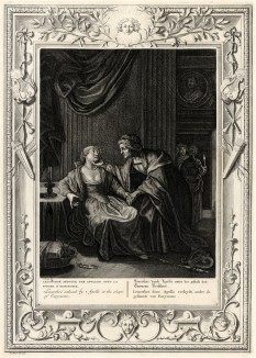 Левкофея, соблазнённая Аполлоном (лист известной работы "Храм муз", изданной в Амстердаме в 1733 году)