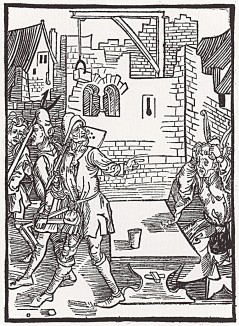 Дурак, не рассчитавший свой силы (иллюстрация к главе 15 книги Себастьяна Бранта "Корабль дураков", гравированная Дюрером в 1494 году)