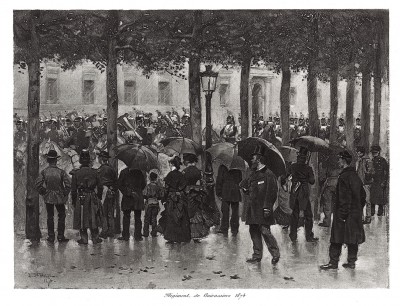 Парад французской тяжёлой кавалерии в Париже весной 1874 года (из Types et uniformes. L'armée françáise par Éduard Detaille. Париж. 1889 год)