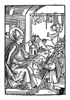 Поклонение Святому Вольфгангу. Из "Жития Святого Вольфганга" (Das Leben S. Wolfgangs) неизвестного немецкого мастера. Издал Johann Weyssenburger, Ландсхут, 1515