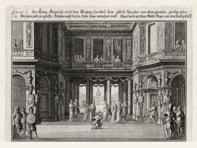 Авимелех и Авраам (из Biblisches Engel- und Kunstwerk -- шедевра германского барокко. Гравировал неподражаемый Иоганн Ульрих Краусс в Аугсбурге в 1700 году)