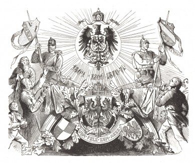 Триумф Германской мощи. Аллегорическая виньетка из книги Preussens Heer, стр.83. Берлин, 1876 