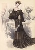 Хозяйка дома в бархатном расшитом платье с веером и букетиком цветов в ожидании мужа (Les grandes modes de Paris за 1903 год. Ноябрь)