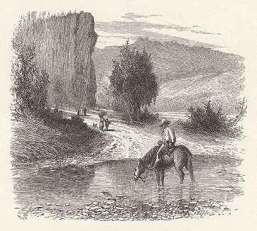Водопой на реке Френч-Броад-ривер, штат Северная Каролина. Лист из издания "Picturesque America", т.I, Нью-Йорк, 1872.