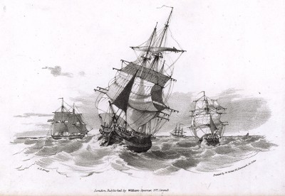 Волнение на море (литография Джорджа Ф. Брагга, изданная в Лондоне в 1839 году)
