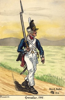 1806 г. Прусский гренадер на марше. Коллекция Роберта фон Арнольди. Германия, 1911-29