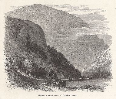 Скала Слоновья голова, начало перевала Кроуфорд, Белые горы, штат Нью-Гемпшир. Лист из издания "Picturesque America", т.I, Нью-Йорк, 1872.
