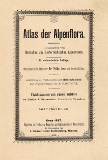 Титульный лист пятого тома альбома хромолитографий Atlas der Alpenflora, изданного в Дрездене в 1897 году