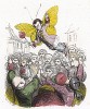 Тесчоу-лама в обличии апельсиново-лимонной бабочки из семейства белянок приветствует свой народ. Les Papillons, métamorphoses terrestres des peuples de l'air par Amédée Varin. Париж, 1852