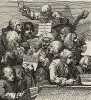Хор, 1733. Квитанция на оплату «Современного ночного разговора». Хор во главе с Джоном Хаггинсом (изображен в центре), другом Торнхилла, исполняет ораторию «Юдифь», либретто для которой написал Вильям Хаггинс, сын Джона. Лондон, 1838