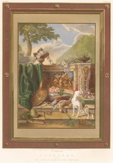 Французский настенный ковёр, произведённый на Императорской мануфактуре Beauvais (Каталог Всемирной выставки в Лондоне. 1862 год. Том 3. Лист 290)
