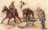 Лошади, собаки, всадник и мясник. Из альбома знаменитого британского художника и гравёра Генри Томаса Алкена - Henry Alken's Scrap Book. Лондон, 1824 