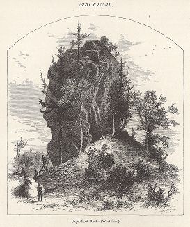 Западная сторона скалы Сахарная Голова, остров Макино, озеро Мичиган, штат Мичиган. Лист из издания "Picturesque America", т.I, Нью-Йорк, 1872.