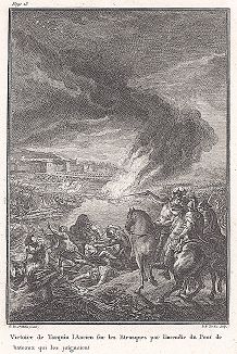 Победа Тарквиния над этрусками. Лист из "Краткой истории Рима" (Abrege De L'Histoire Romaine), Париж, 1760-1765 годы
