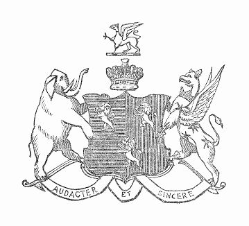 Фамильный герб Эдварда Герберта, второго графа Поуиса (1785 -- 1848) -- члена Консервативной партии британского парламента (The Illustrated London News №299 от 22/01/1848 г.)