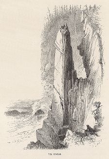 Скала Обелиск на побережье штата Мэн. Лист из издания "Picturesque America", т.I, Нью-Йорк, 1872.
