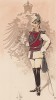 Прусский кавалергард в парадной форме на фоне имперского орла в 1890-е гг. (из "Иллюстрированной истории верховой езды", изданной в Париже в 1893 году)