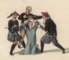 Пытка "музыкант", ломающая пальцы (лист 10 устрашающей работы "Китайские наказания", изданной в Лондоне в 1801 году)