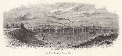 Вид на Провиденс со стороны южных предместий, штат Род-Айленд. Лист из издания "Picturesque America", т.I, Нью-Йорк, 1872.