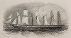 Парусно-паровой трансокеанский лайнер "Великобритания", построенный по проекту Уильяма Паттерсона (1795–1869) для регулярного сообщения Бристоль - Нью-Йорк. Гравюра, выпущенная в ознаменование первого рейса в 1843 году. 