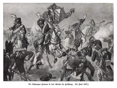 Прусские черные гусары в сражении при Гейльсберге 10 июня 1807 г. Илл. Рихарда Кнотеля, Die Deutschen Befreiungskriege 1806-15. Берлин, 1901