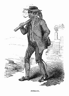 Британский углекоп -- участник стачки углекопов 1844 года, работающих на шахтах, расположенных в графствах Нортумберленд и Дарем (The Illustrated London News №104 от 27/04/1844 г.)