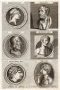 Портреты видных личностей античной эпохи на камеях и монетах: Ариарат III Каппадокийский; Карнеад; Кинегир; Демосфен; Деметрий I Полиоркет; Эллин