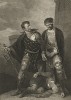 Иллюстрация к исторической хронике Шекспира "Король Иоанн", акт IV, сцена III: Пембрук и Солсбери находят тело Артура, бросившегося вниз с замковой стены.  Boydell's Graphic Illustrations of the Dramatic works of Shakspeare, Лондон, 1803.