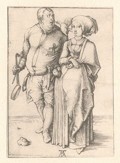 Повар и его жена. Гравюра Альбрехта Дюрера, выполненная ок. 1497 года (Репринт 1928 года. Лейпциг)