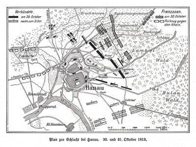 План сражения при Ганау/Ханау 30-31 октября 1813 г. Die Deutschen Befreiungskriege 1806-1815. Берлин, 1901 