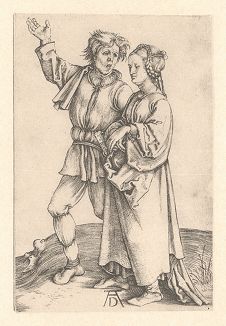 Крестьянин и его жена. Гравюра Альбрехта Дюрера, выполненная ок. 1497 года (Репринт 1928 года. Лейпциг)