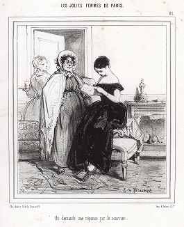 В ожидании ответа. Литография Эдуарда де Бомона из серии "Les jolies femmes de Paris".