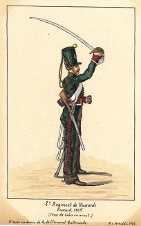 1815 г. Кавалерист 7-го гусарского полка французской армии упражняется с саблей. Коллекция Роберта фон Арнольди. Германия, 1911-29