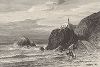 Дом на крутом обрыве у берега океана, штат Калифорния. Лист из издания "Picturesque America", т.I, Нью-Йорк, 1872.