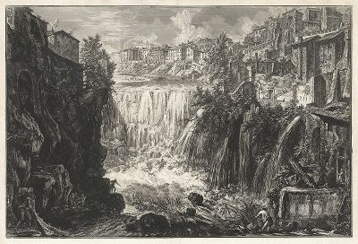 Гравюра Пиранези "Водопад в Тиволи", исполненная в 1766 году. Лист из серии "Vedute di Roma". 