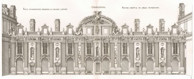 Парковый фасад замка Шарлеваль. Androuet du Cerceau. Les plus excellents bâtiments de France. Париж, 1579. Репринт 1870 г.