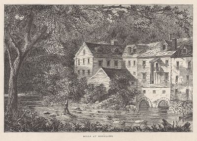 Мельницы в Рокланде, на реке Брендивайн-крик, штат Делавэр. Лист из издания "Picturesque America", т.I, Нью-Йорк, 1872.
