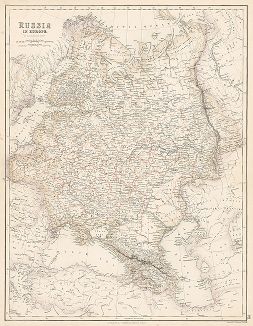 Карта Европейской России. Издана в Эдинбурге в 1872 году. 