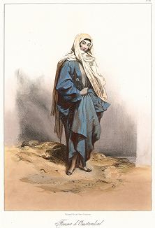 Прекрасная дагестанская девушка. "Costumes du Caucase" князя Гагарина, л. 32, Париж, 1840-е гг. 