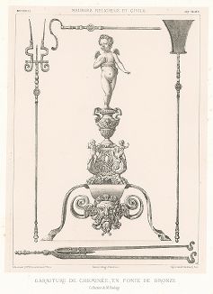 Итальянский бронзовый каминный набор, XVII век. Meubles religieux et civils..., Париж, 1864-74 гг. 