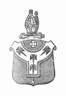 Фамильный герб Уильяма Хоули -- английского священника (1766 -- 1848), с 1828 года архиепископа Кентерберийского, теолога, религиозного писателя и оратора (The Illustrated London News №303 от 19/02/1848 г.)