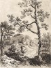 Пейзаж с высоким деревом. Гравюра с рисунка знаменитого английского пейзажиста Томаса Гейнсборо из коллекции У. Александра. A Collection of Prints ...of Tho. Gainsborough, Лондон, 1819. 