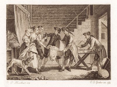 Иллюстрация Клемента Марилье к "Идиллии" Арно Беркена, Париж, 1773. 
Отпечаток более позднего времени. 