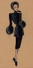 Двубортный жакет с накладными расшитыми карманами и меховыми манжетами из коллекции осень-зима 1942-43 года парижского дизайнера Мари-Луиз Брюйер (собственноручная гуашь автора). Уникальный документ истории моды времен Второй мировой войны