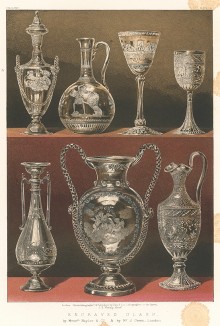 Роскошная стеклянная гравированная посуда от мануфактуры Naylor & Green. Каталог Всемирной выставки в Лондоне 1862 года, т.2, л.142