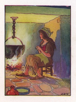 Золушка у очага. Лист из книги "Всё о Золушке", Нью-Йорк, 1916